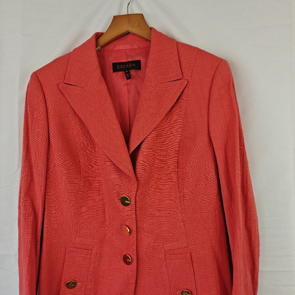 ESCADA Button Up Suit Blazer Jacket In Coral, Gold Buttons, Logo Size 38 Medium - Picture 8 of 16